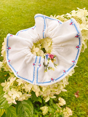 Vintage Embroidered Linen Scrunchies