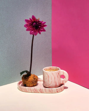 Pink Marble Double Espresso Cup & Tray