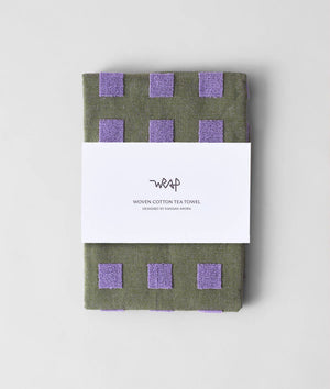 Squares Tea Towel - Lilac/Olive