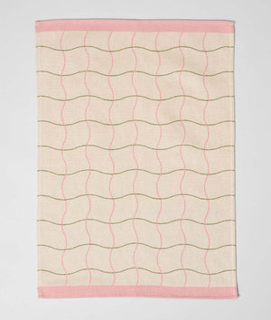 Wave Grid Cotton Tea Towel - Pink