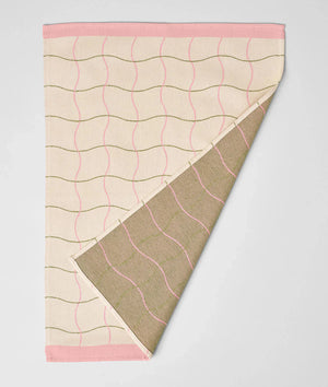 Wave Grid Cotton Tea Towel - Pink