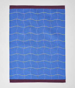 Wave Grid Cotton Tea Towel - Blue