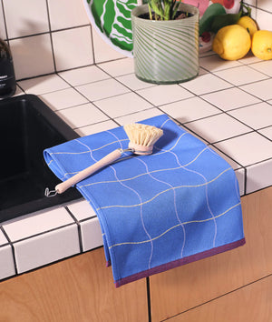 Wave Grid Cotton Tea Towel - Blue