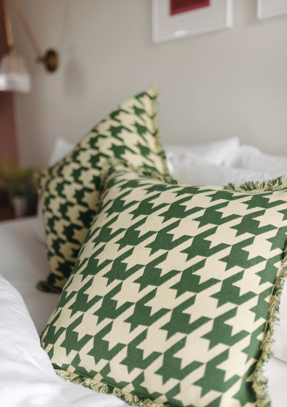 Green Houndstooth Cotton Cushion