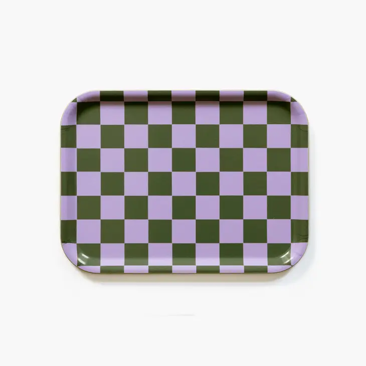 Lilac / Olive Checker Serving Tray - 27x20 cm