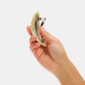 Oval Barrette - Olive Check