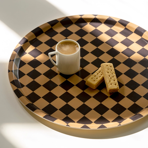 Chocolate & Gold Checkerboard 38cm tray