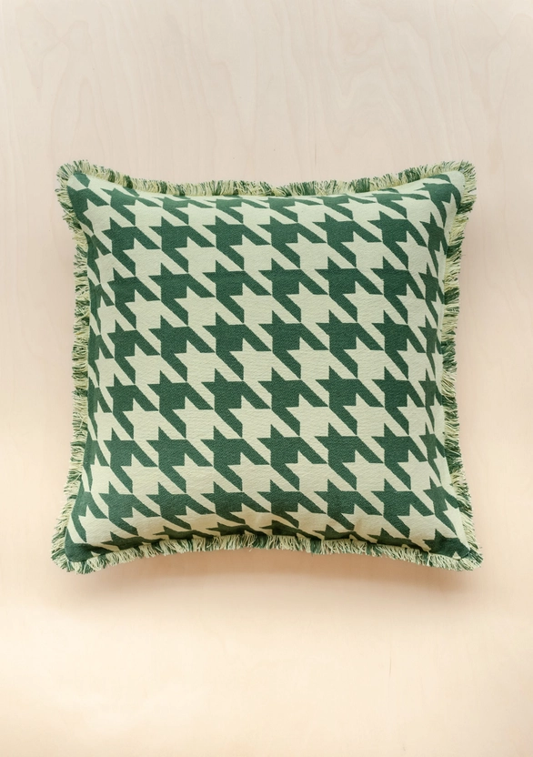 Green Houndstooth Cotton Cushion