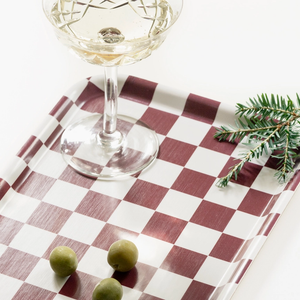 Burgundy & Cream Checker Serving Tray - 27x20 cm