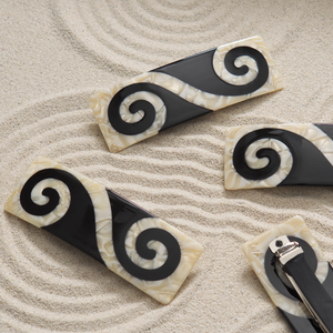 Twin Spiral French Barrette Clip in Black and Cream