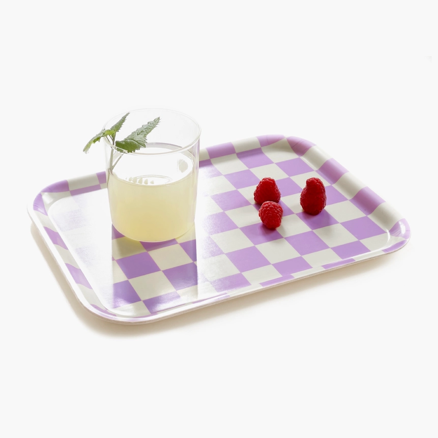 Lilac & Butter Checker Serving Tray - 27x20 cm