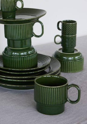 Relief Pattern Green Mug - set of two