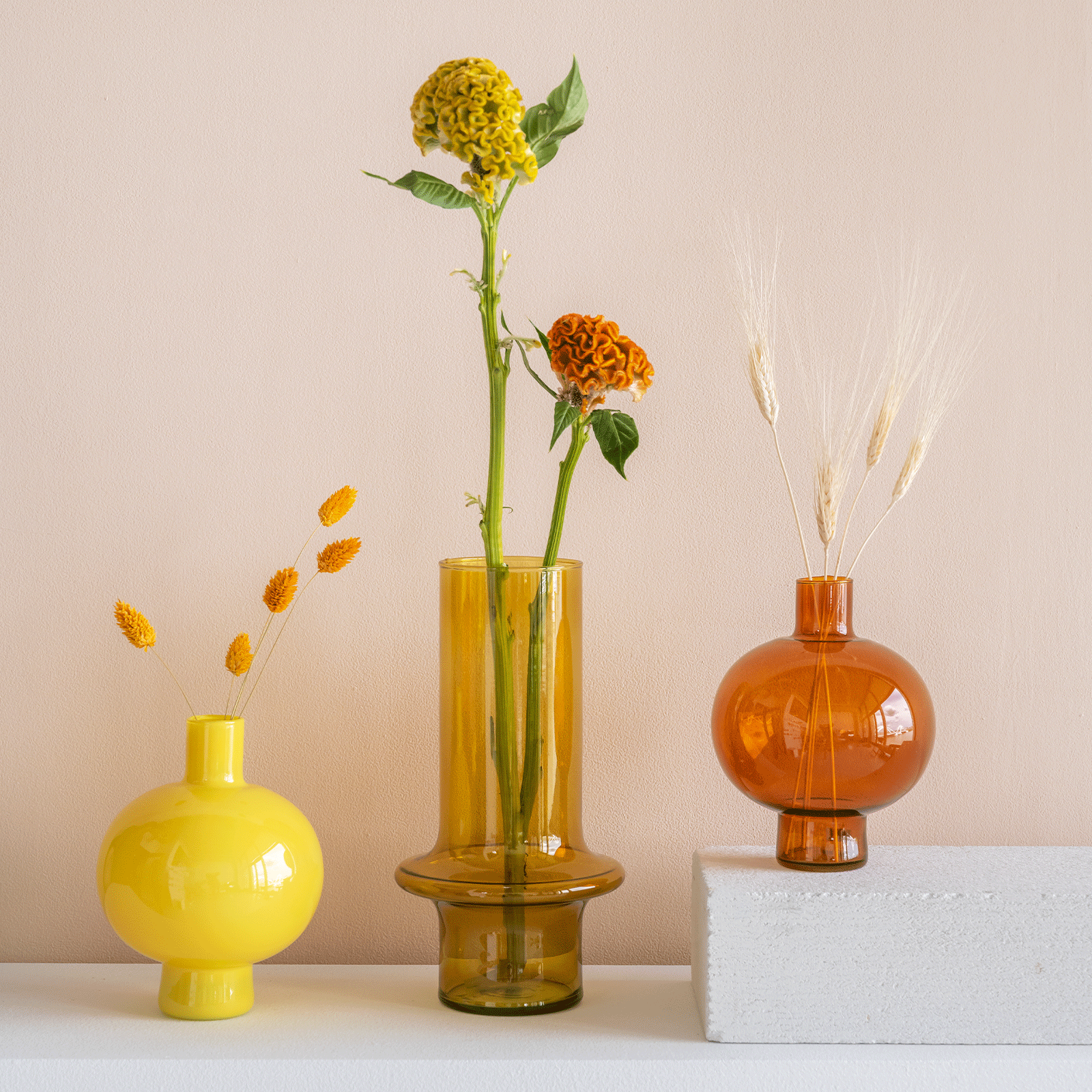 Yellow Recycled glass Cylinder Vase